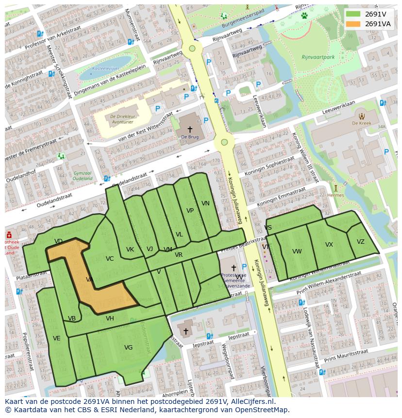 Afbeelding van het postcodegebied 2691 VA op de kaart.