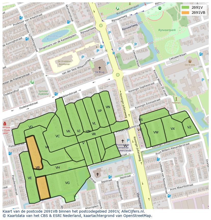 Afbeelding van het postcodegebied 2691 VB op de kaart.