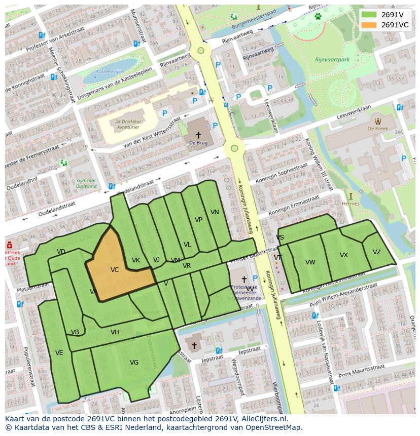 Afbeelding van het postcodegebied 2691 VC op de kaart.