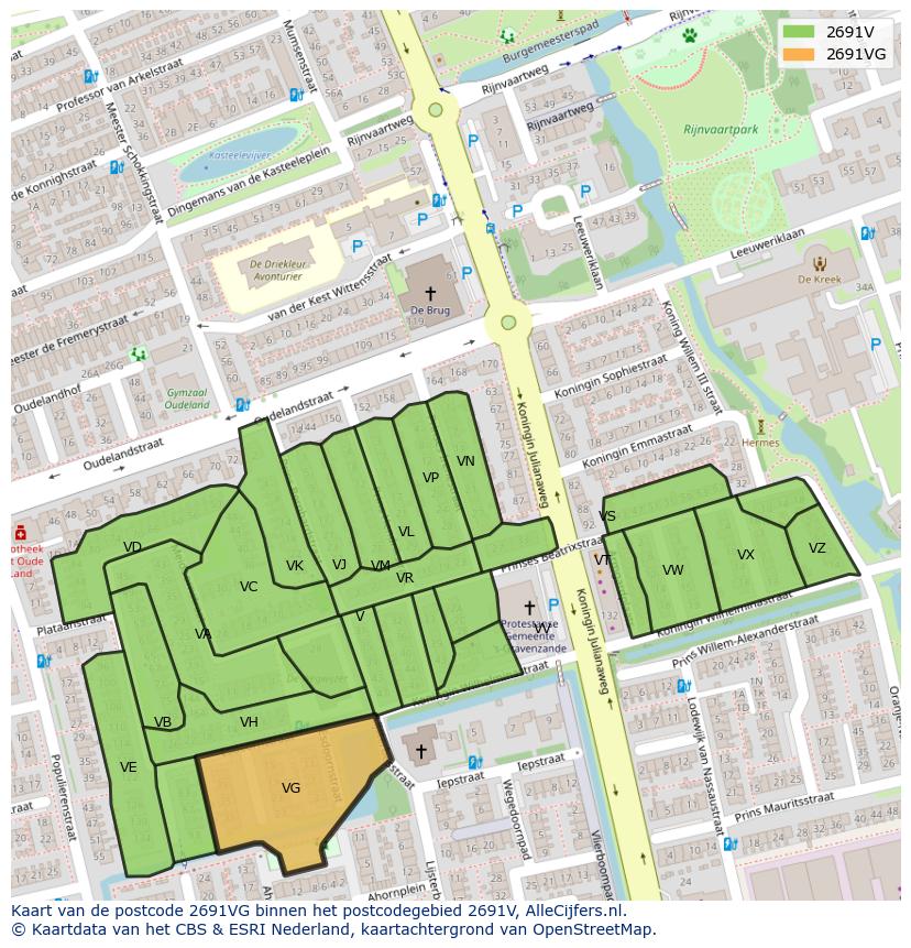 Afbeelding van het postcodegebied 2691 VG op de kaart.