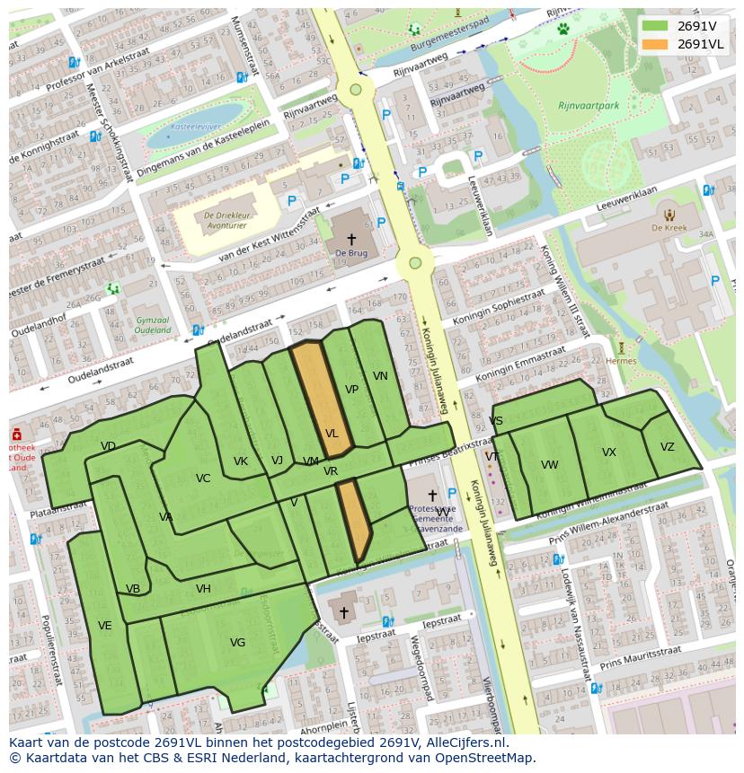 Afbeelding van het postcodegebied 2691 VL op de kaart.