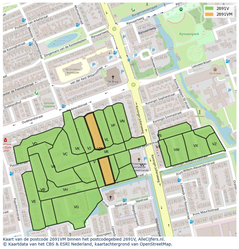 Afbeelding van het postcodegebied 2691 VM op de kaart.