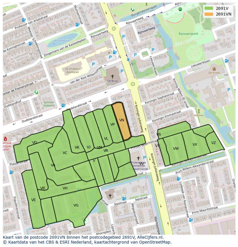 Afbeelding van het postcodegebied 2691 VN op de kaart.