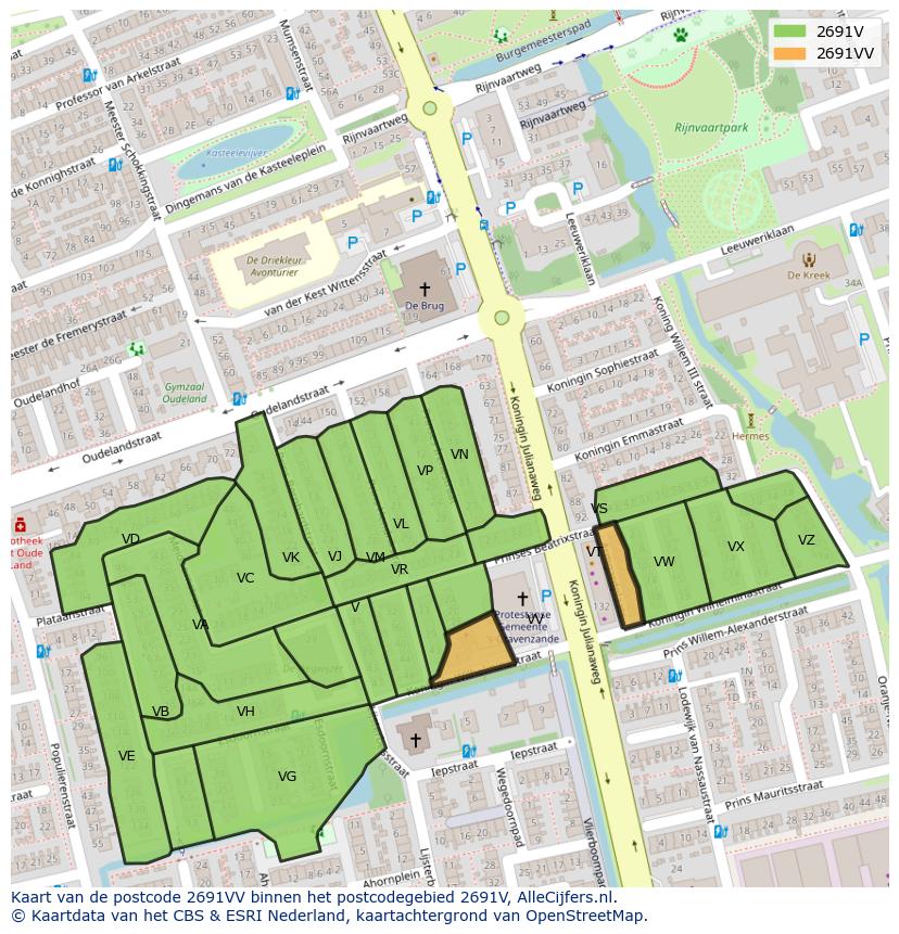 Afbeelding van het postcodegebied 2691 VV op de kaart.