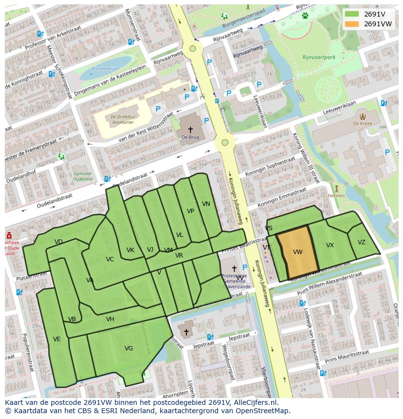Afbeelding van het postcodegebied 2691 VW op de kaart.