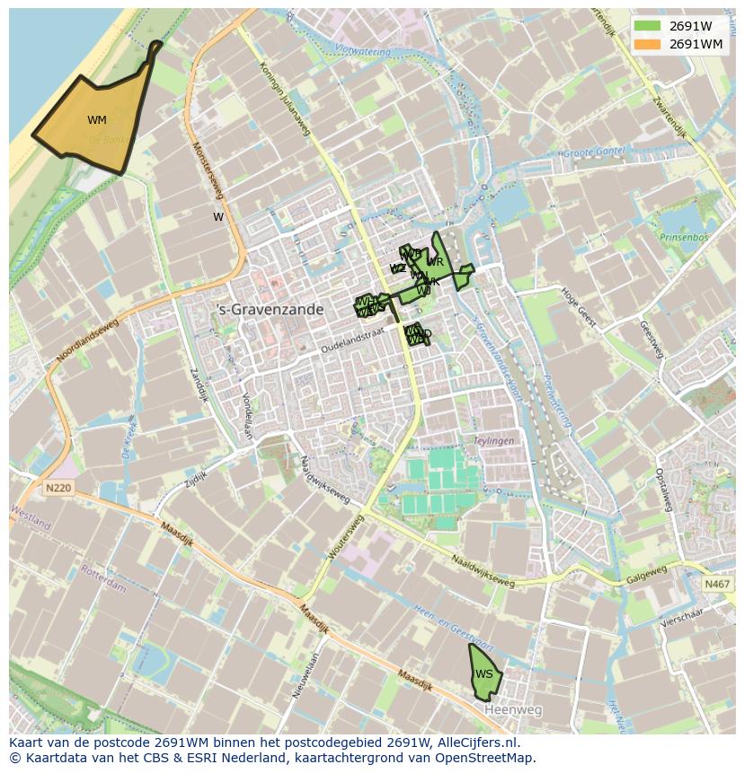 Afbeelding van het postcodegebied 2691 WM op de kaart.