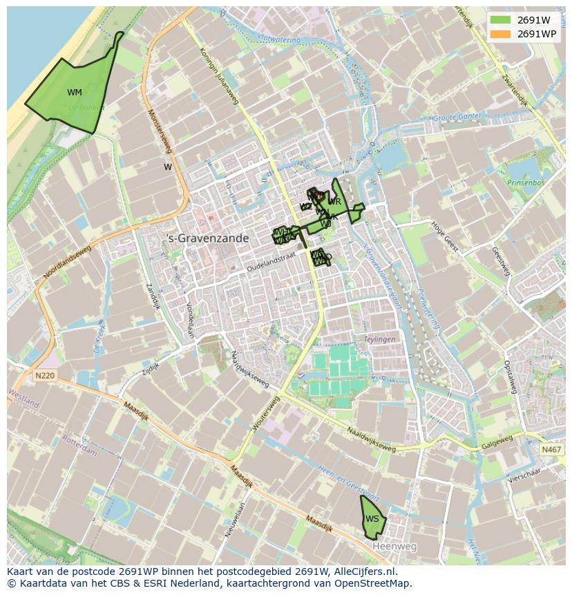 Afbeelding van het postcodegebied 2691 WP op de kaart.