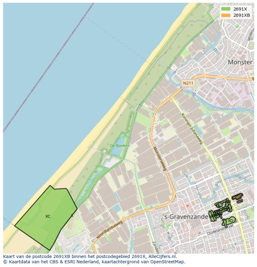 Afbeelding van het postcodegebied 2691 XB op de kaart.