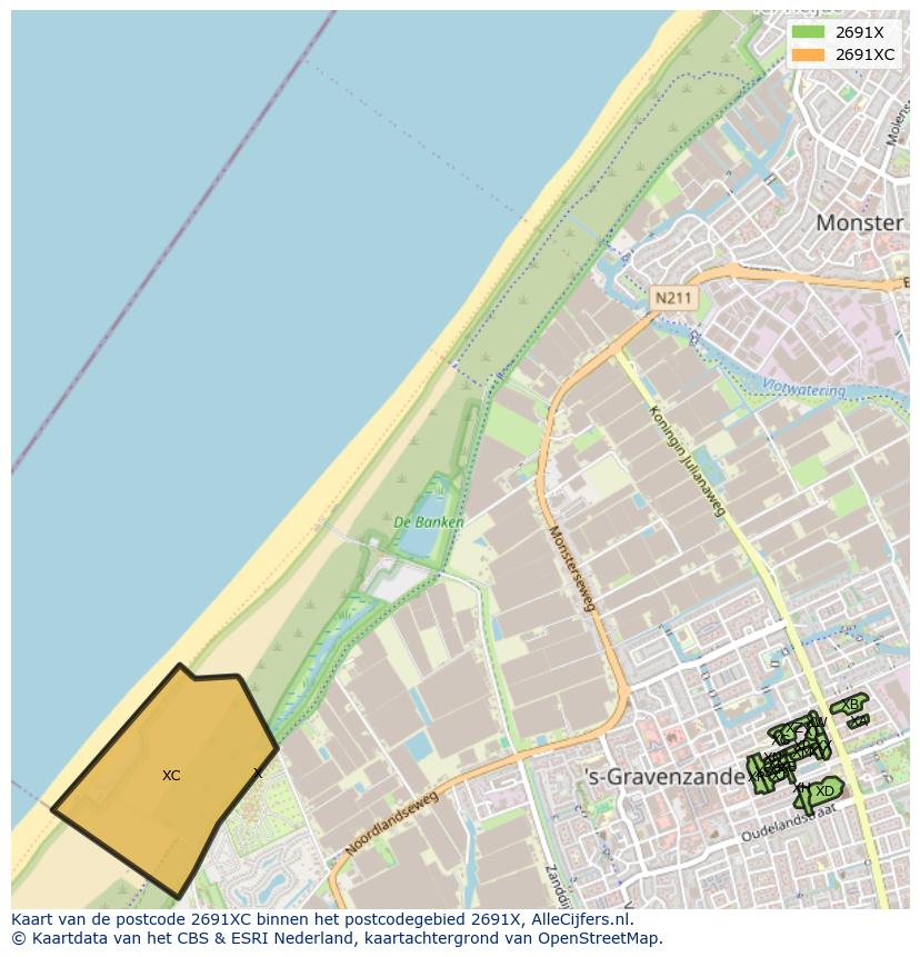 Afbeelding van het postcodegebied 2691 XC op de kaart.