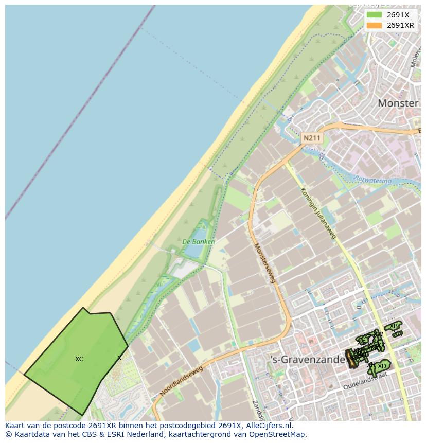 Afbeelding van het postcodegebied 2691 XR op de kaart.