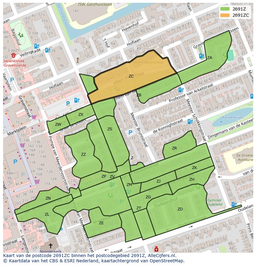 Afbeelding van het postcodegebied 2691 ZC op de kaart.