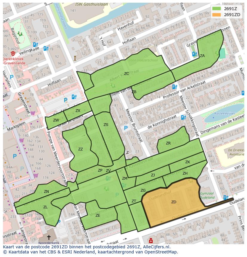 Afbeelding van het postcodegebied 2691 ZD op de kaart.