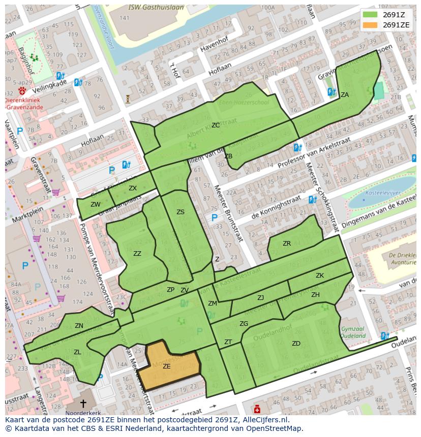 Afbeelding van het postcodegebied 2691 ZE op de kaart.