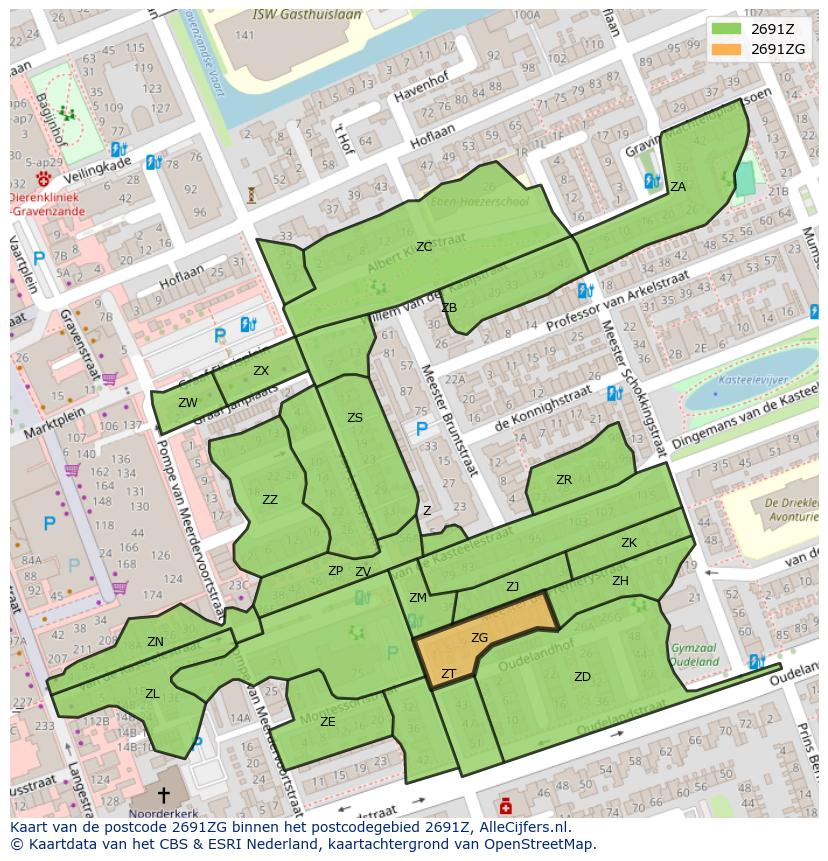Afbeelding van het postcodegebied 2691 ZG op de kaart.