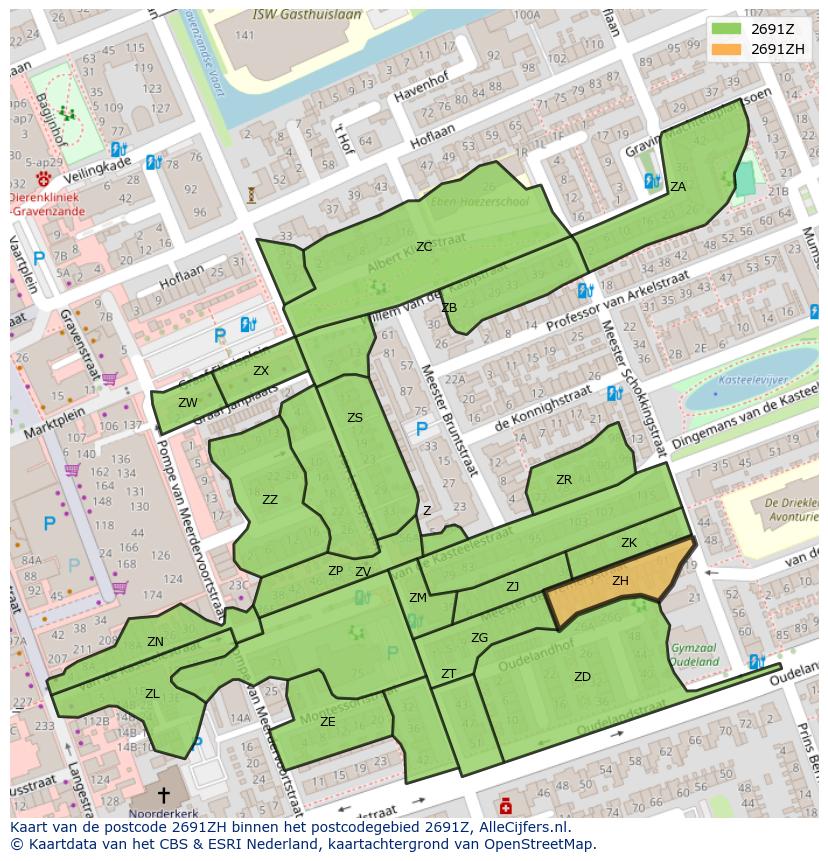Afbeelding van het postcodegebied 2691 ZH op de kaart.