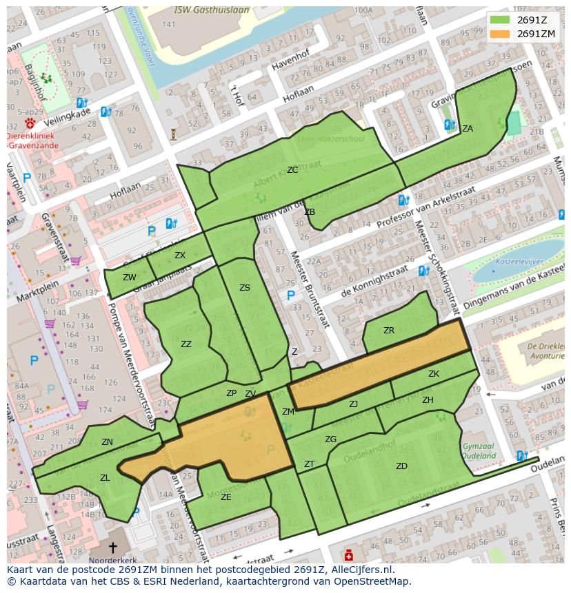 Afbeelding van het postcodegebied 2691 ZM op de kaart.
