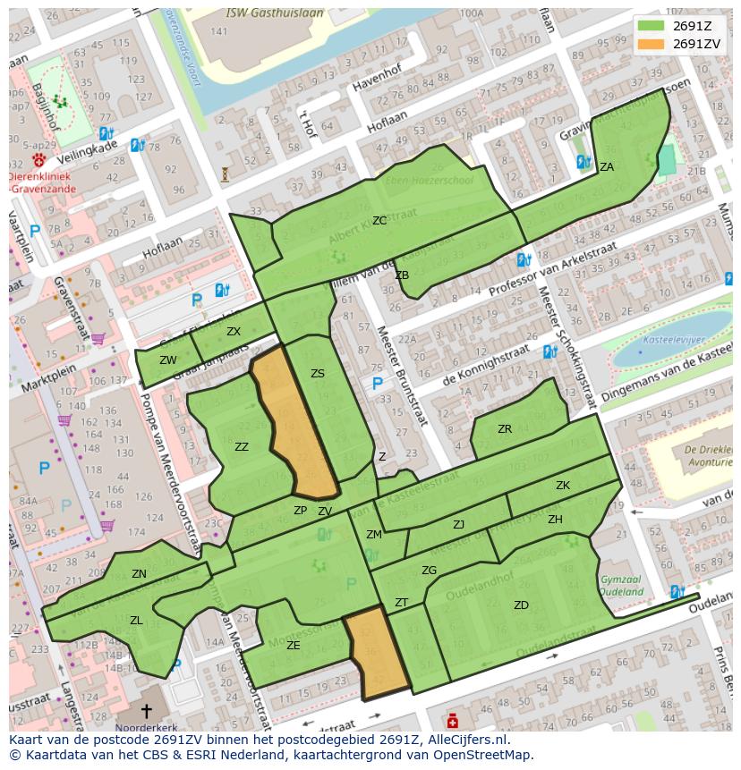 Afbeelding van het postcodegebied 2691 ZV op de kaart.