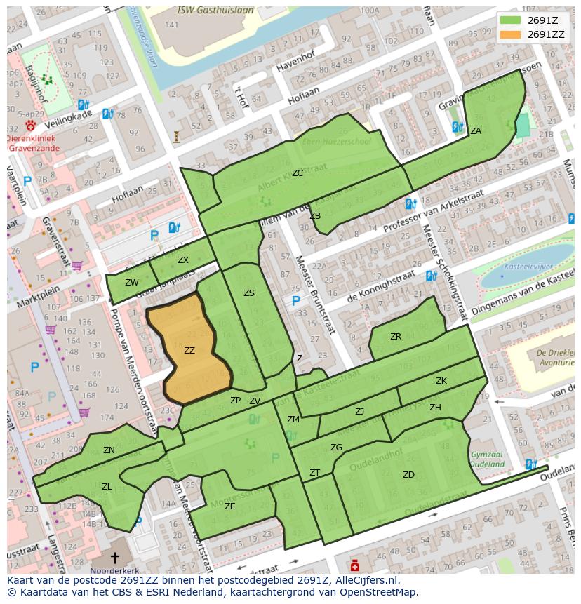 Afbeelding van het postcodegebied 2691 ZZ op de kaart.