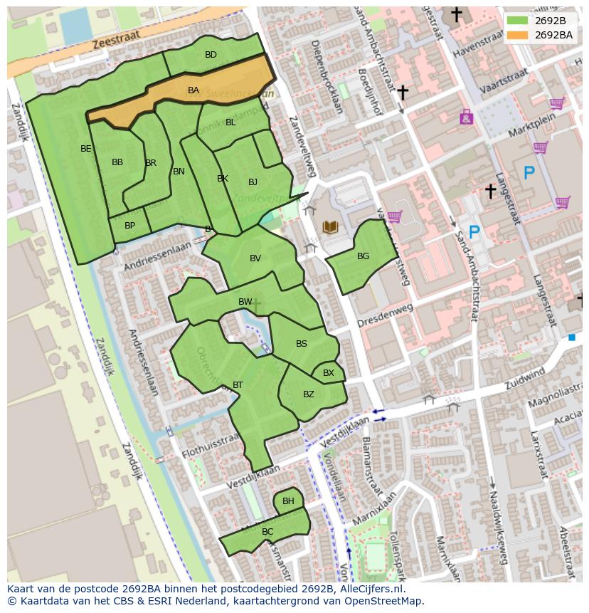 Afbeelding van het postcodegebied 2692 BA op de kaart.
