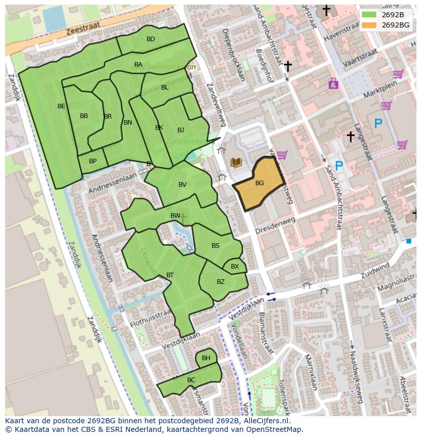 Afbeelding van het postcodegebied 2692 BG op de kaart.