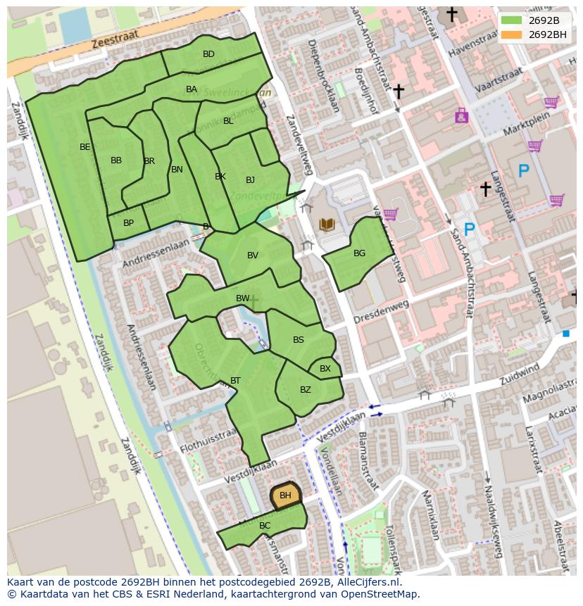 Afbeelding van het postcodegebied 2692 BH op de kaart.