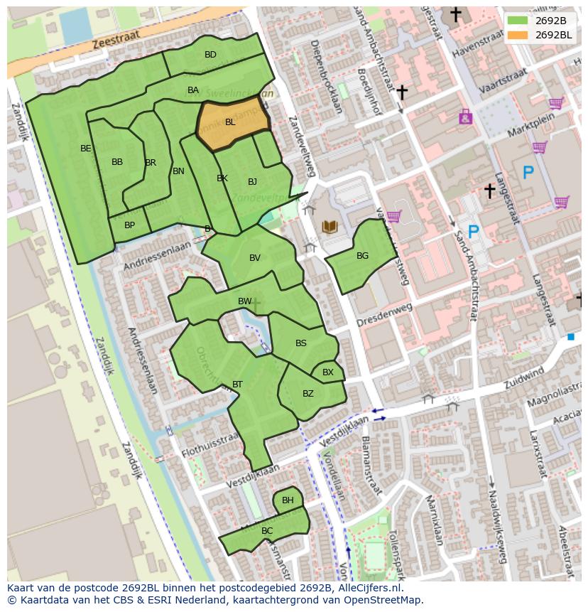 Afbeelding van het postcodegebied 2692 BL op de kaart.