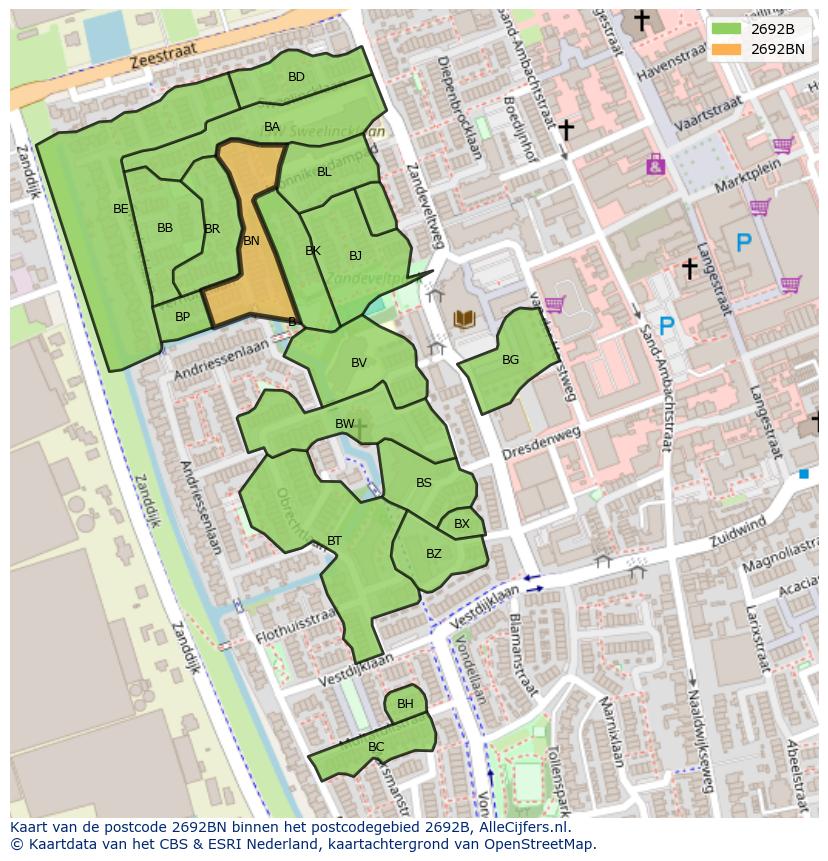 Afbeelding van het postcodegebied 2692 BN op de kaart.