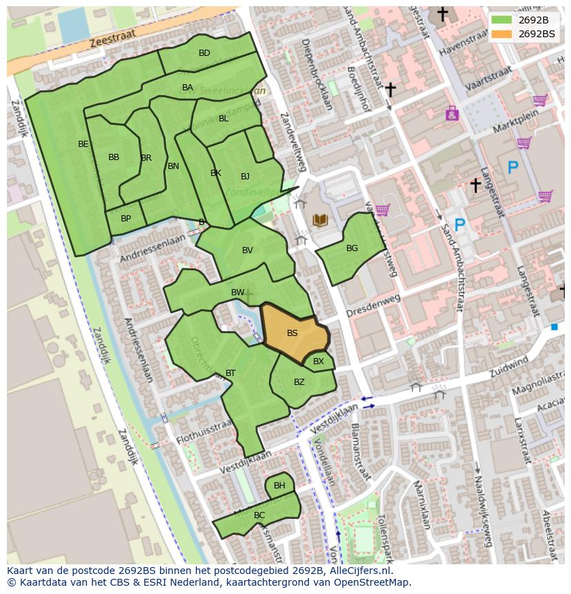 Afbeelding van het postcodegebied 2692 BS op de kaart.