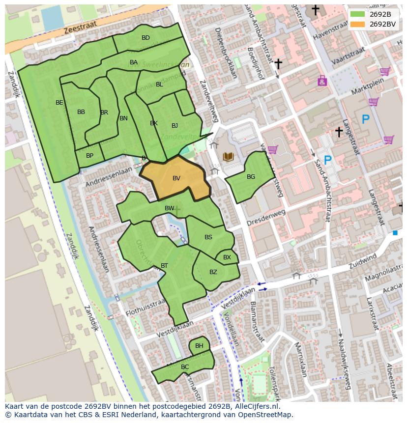 Afbeelding van het postcodegebied 2692 BV op de kaart.