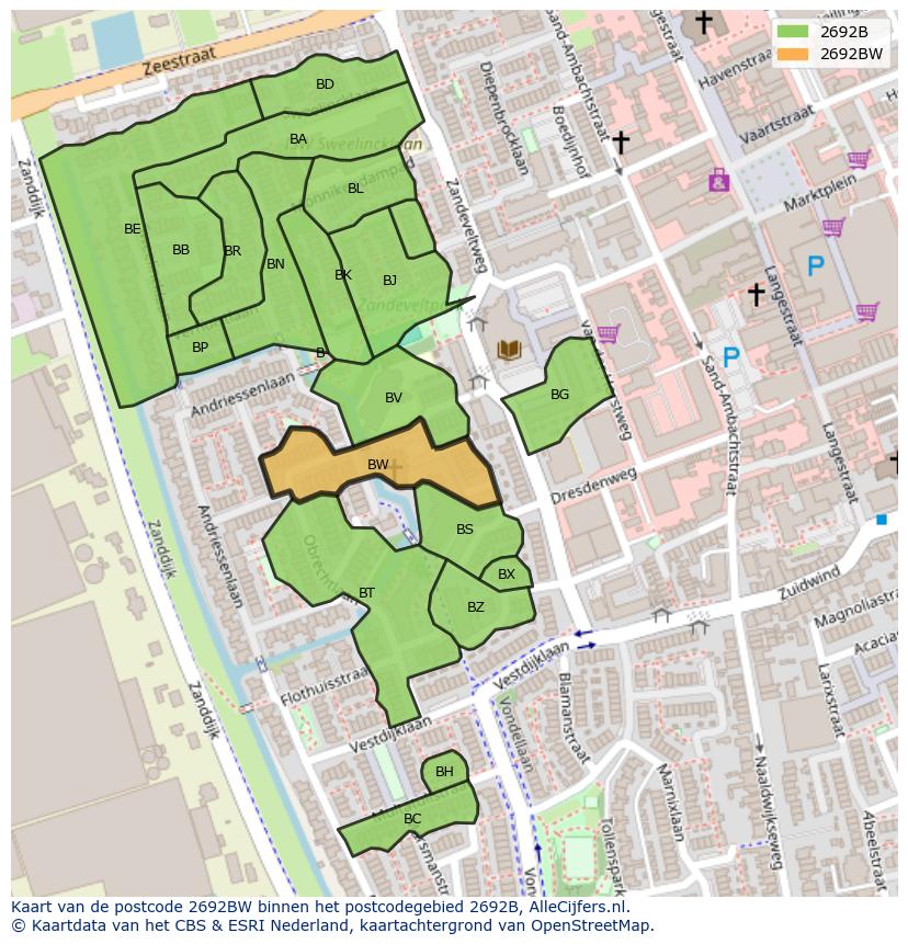 Afbeelding van het postcodegebied 2692 BW op de kaart.