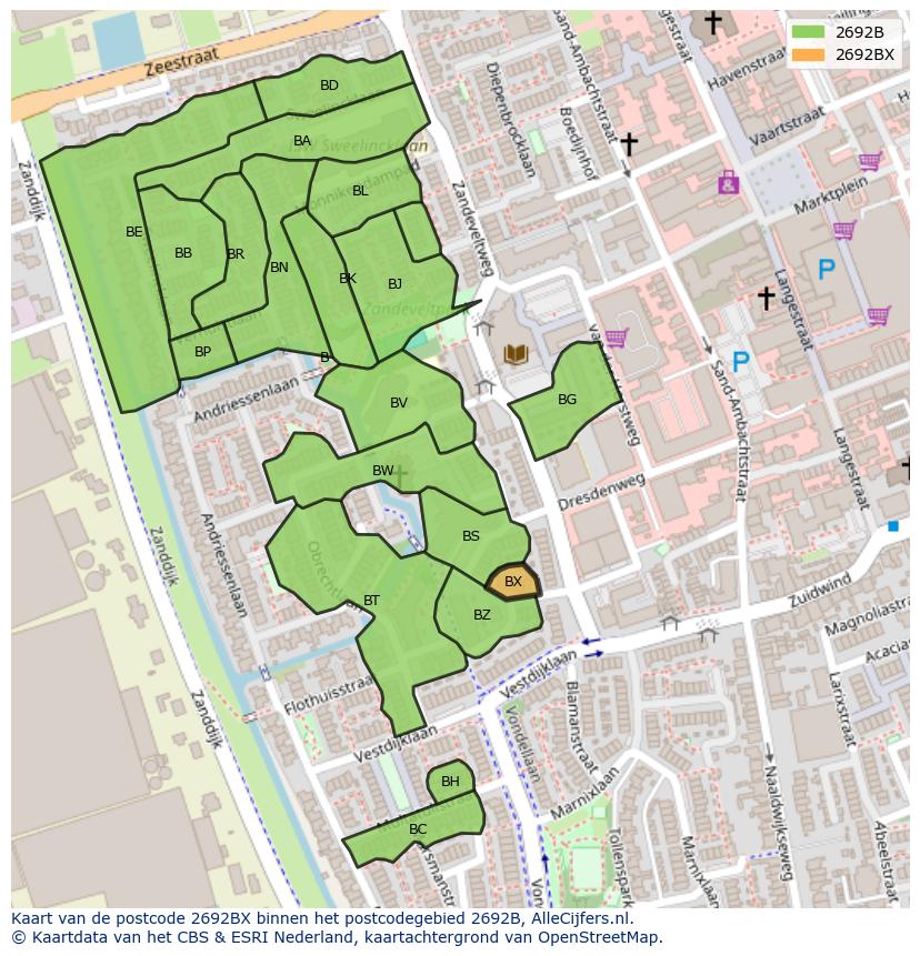 Afbeelding van het postcodegebied 2692 BX op de kaart.