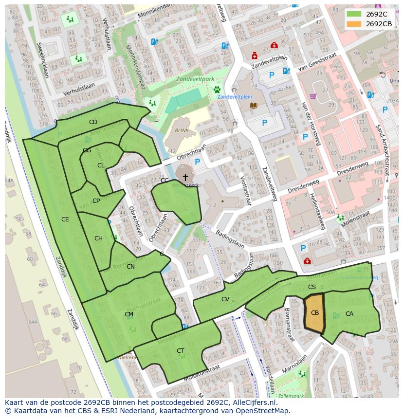 Afbeelding van het postcodegebied 2692 CB op de kaart.