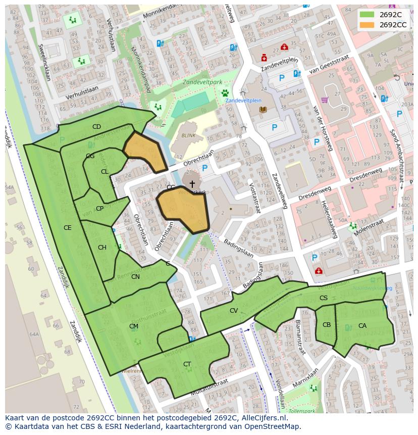 Afbeelding van het postcodegebied 2692 CC op de kaart.