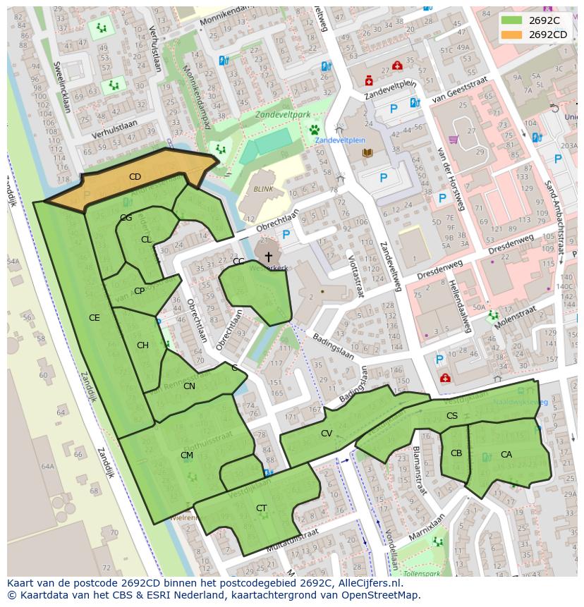 Afbeelding van het postcodegebied 2692 CD op de kaart.