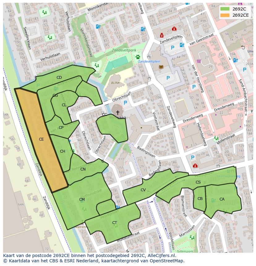 Afbeelding van het postcodegebied 2692 CE op de kaart.