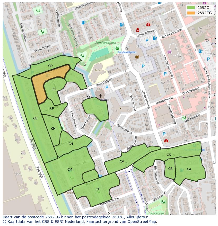 Afbeelding van het postcodegebied 2692 CG op de kaart.