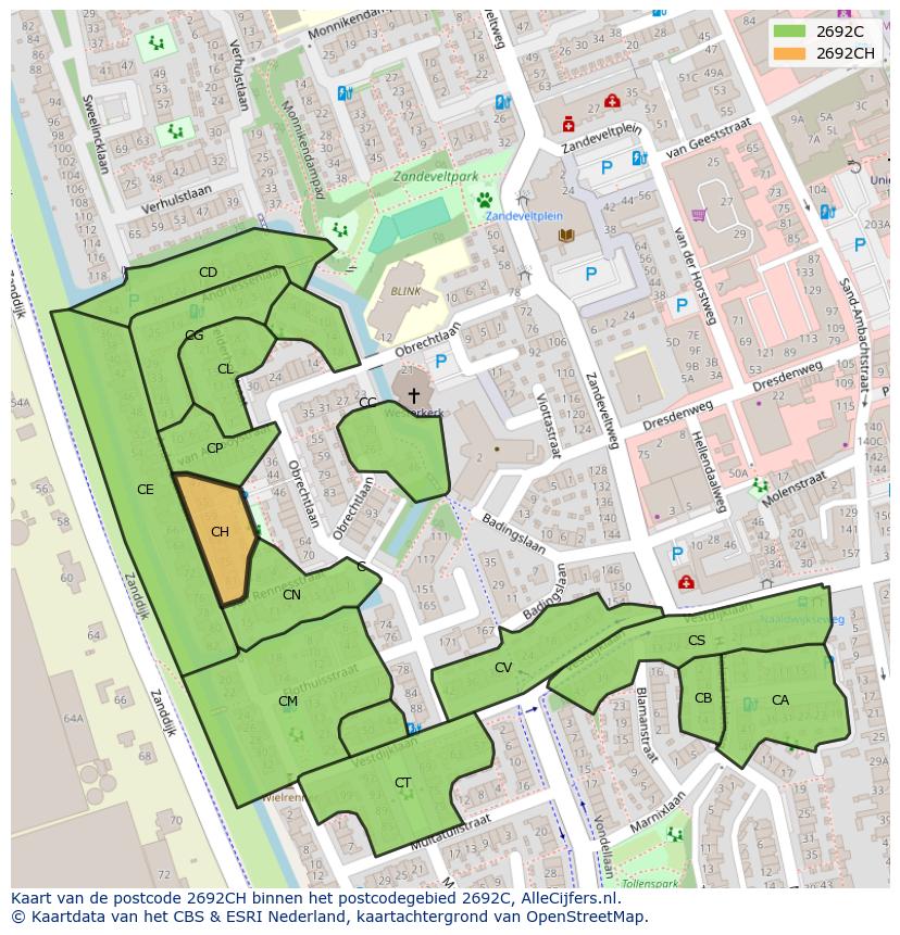 Afbeelding van het postcodegebied 2692 CH op de kaart.