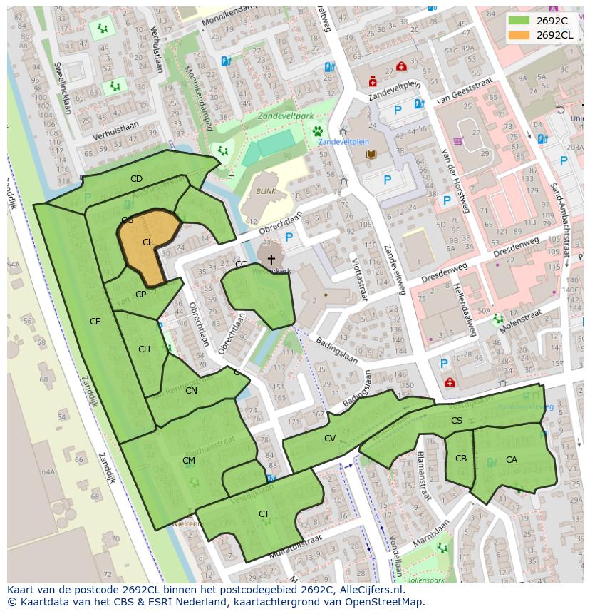 Afbeelding van het postcodegebied 2692 CL op de kaart.