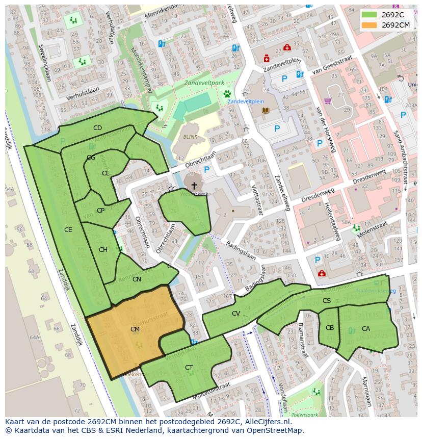 Afbeelding van het postcodegebied 2692 CM op de kaart.
