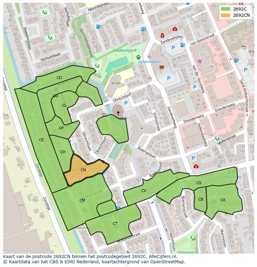Afbeelding van het postcodegebied 2692 CN op de kaart.