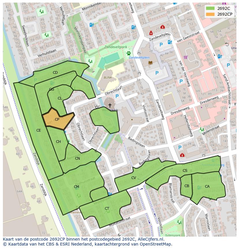 Afbeelding van het postcodegebied 2692 CP op de kaart.