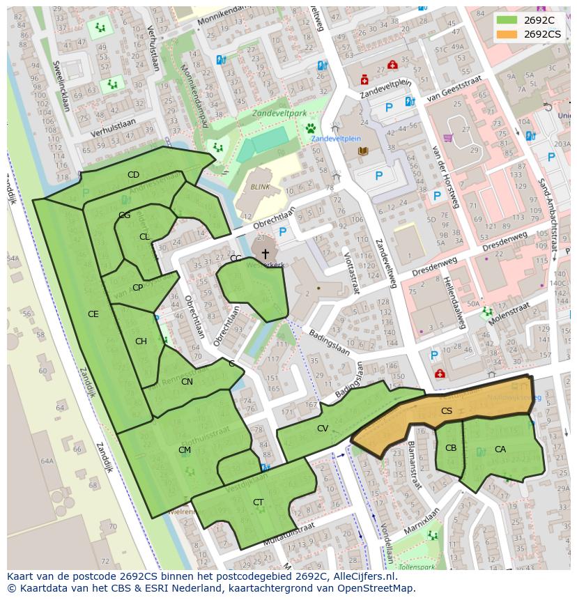Afbeelding van het postcodegebied 2692 CS op de kaart.