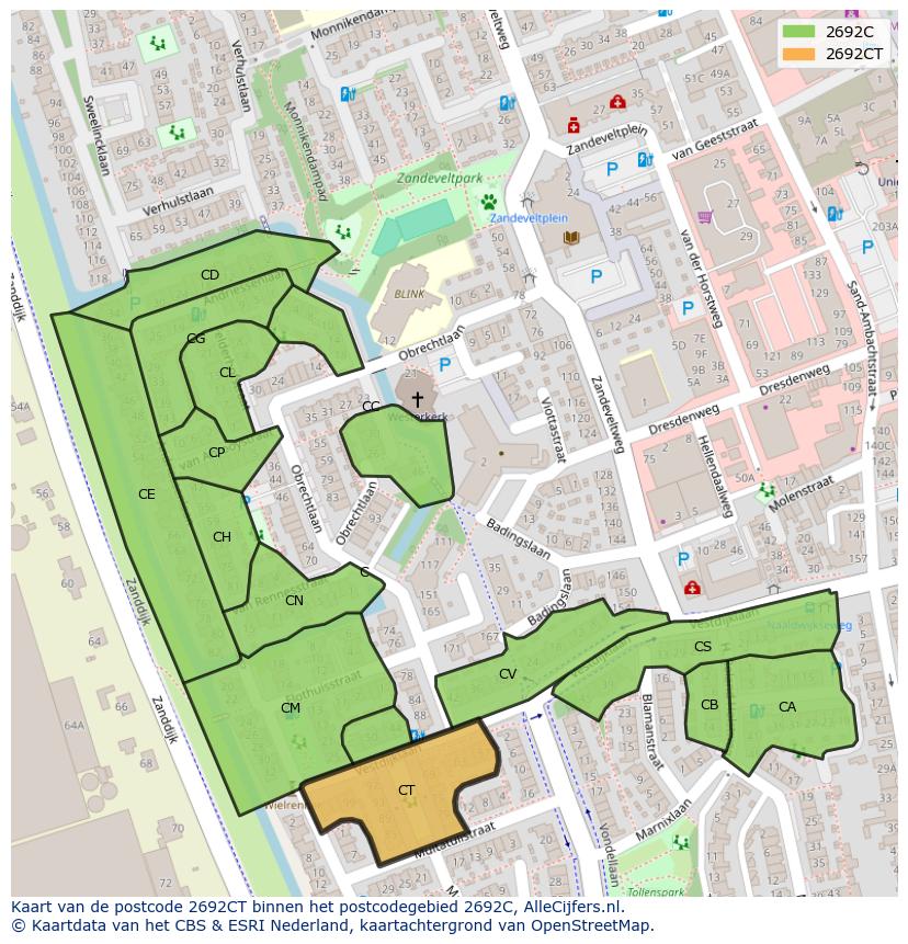 Afbeelding van het postcodegebied 2692 CT op de kaart.