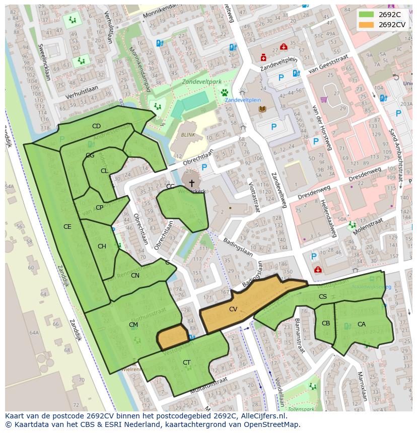 Afbeelding van het postcodegebied 2692 CV op de kaart.