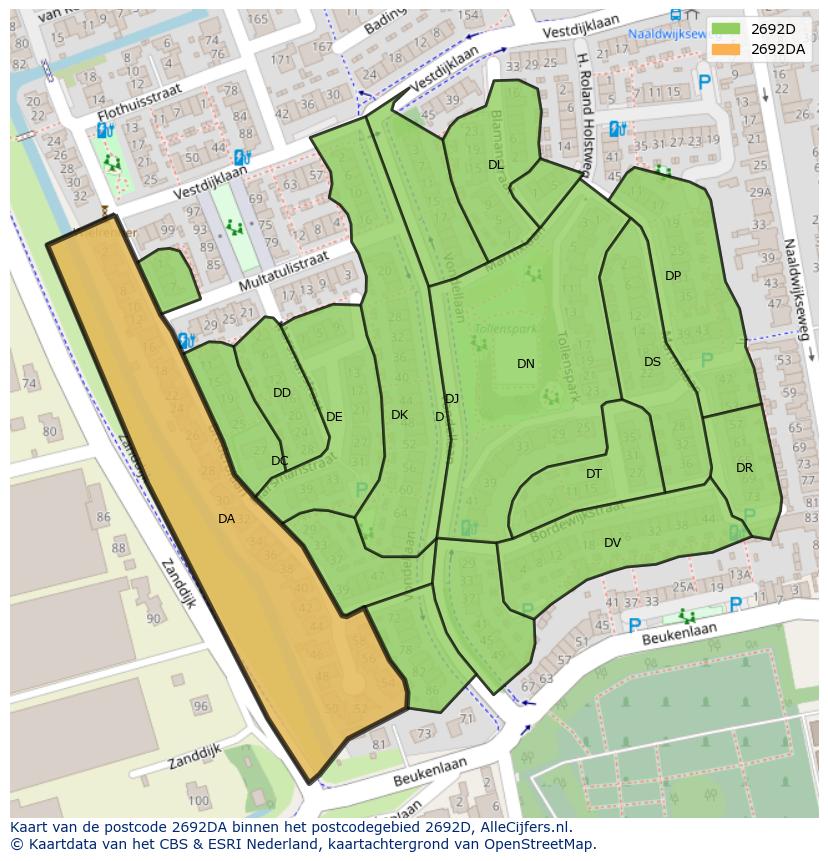 Afbeelding van het postcodegebied 2692 DA op de kaart.