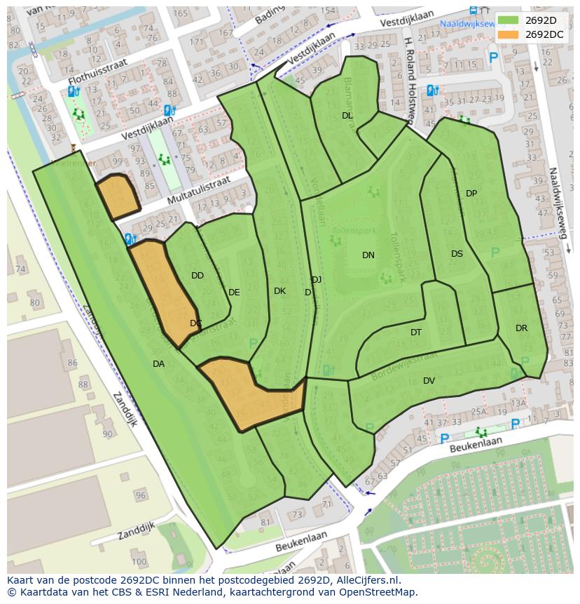 Afbeelding van het postcodegebied 2692 DC op de kaart.