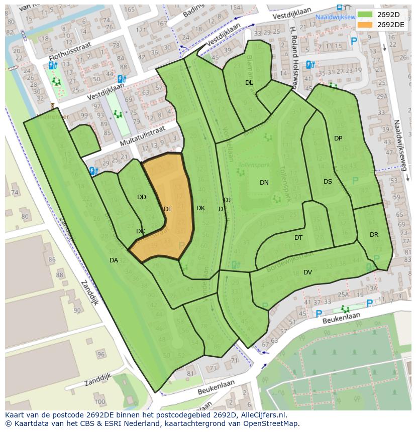 Afbeelding van het postcodegebied 2692 DE op de kaart.