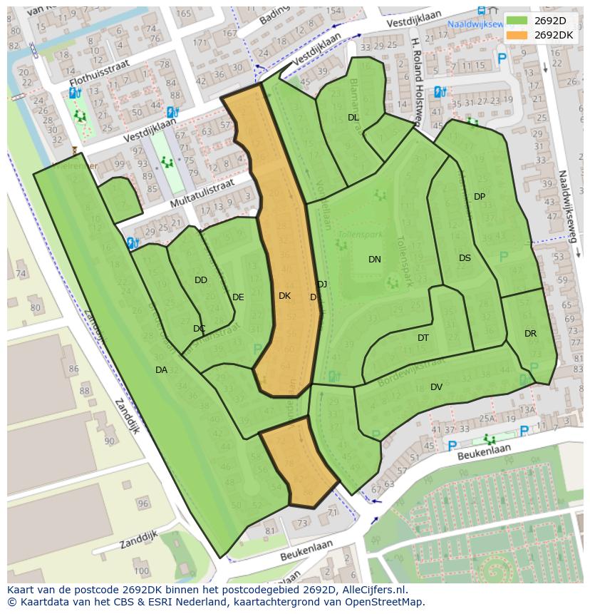 Afbeelding van het postcodegebied 2692 DK op de kaart.