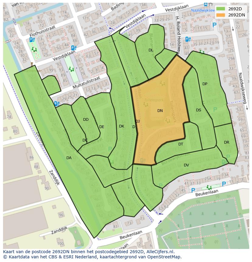 Afbeelding van het postcodegebied 2692 DN op de kaart.