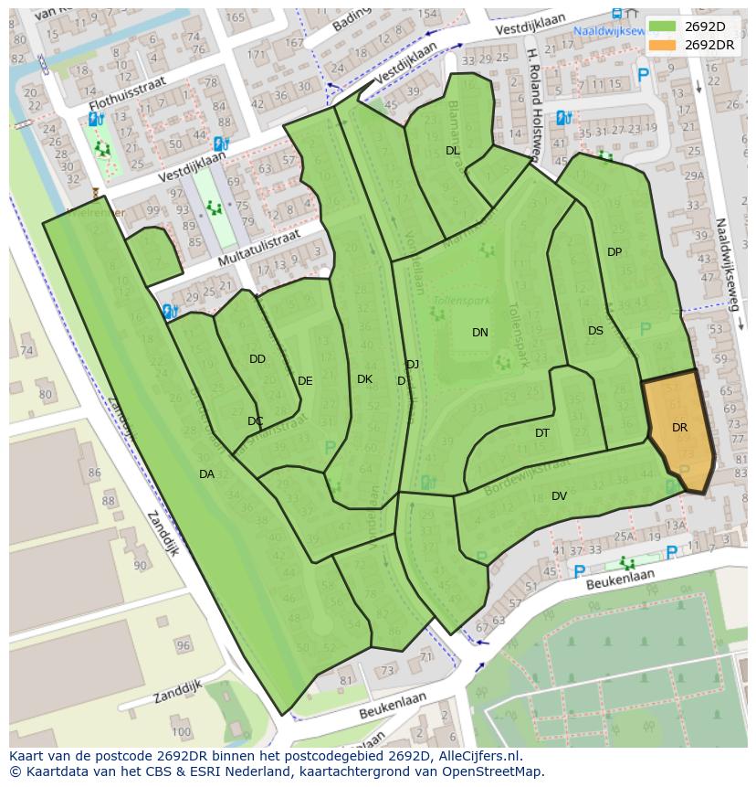 Afbeelding van het postcodegebied 2692 DR op de kaart.